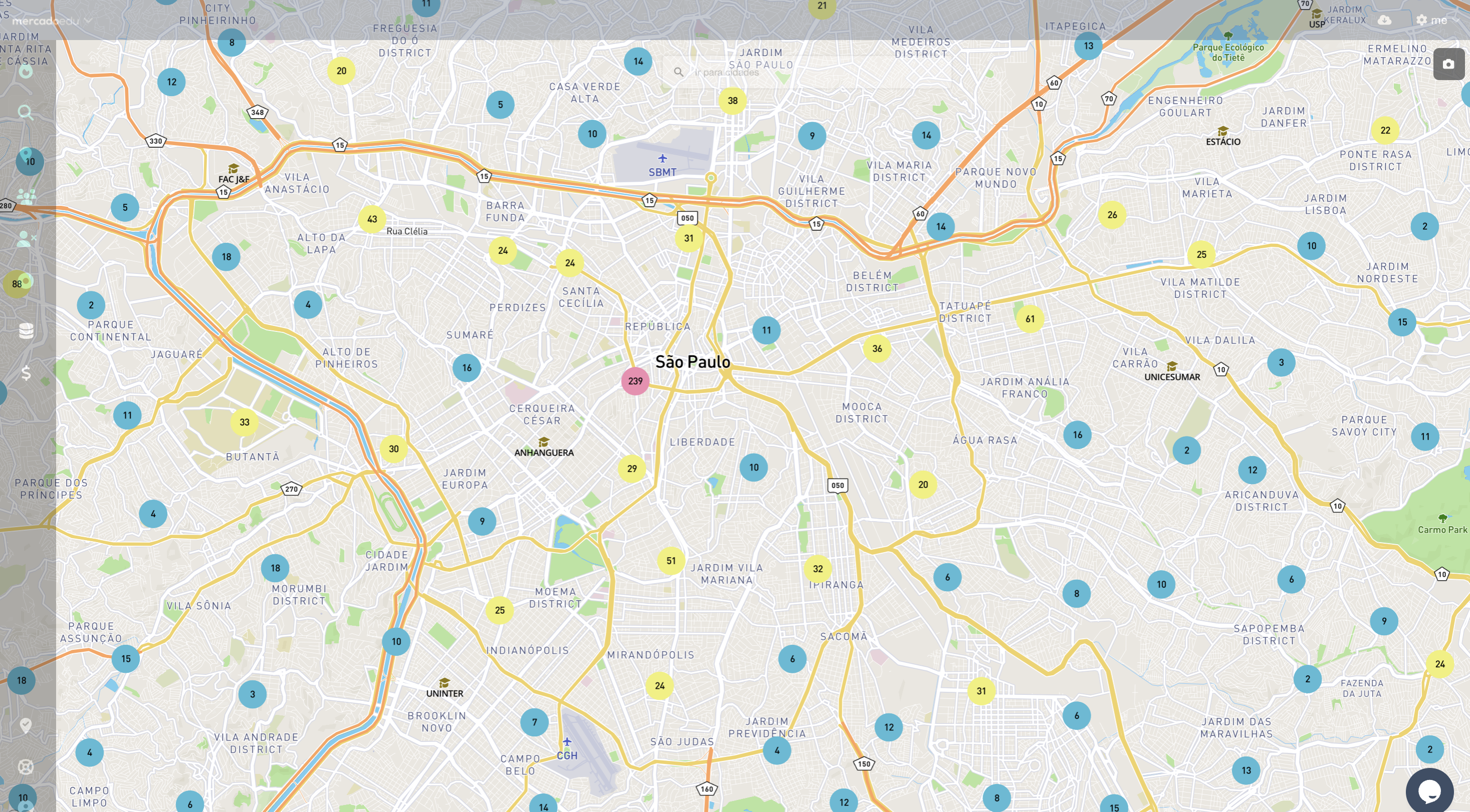 Mapa de georreferenciamento mostrando distribuição de polos e instituições